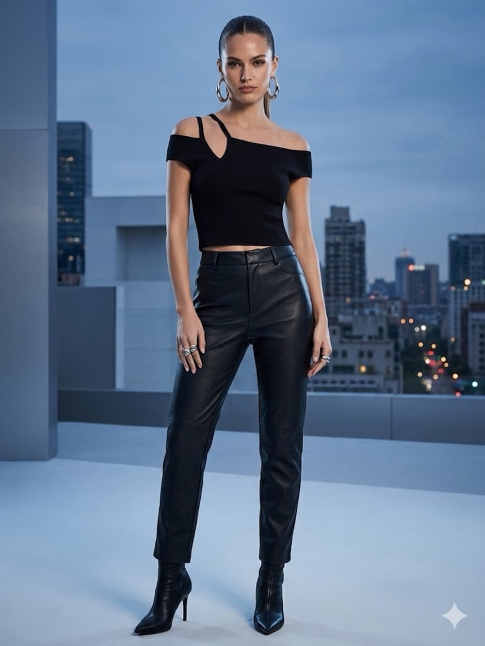 Express Asymmetric Off-Shoulder Black Strappy Knit Crop Top Size XS